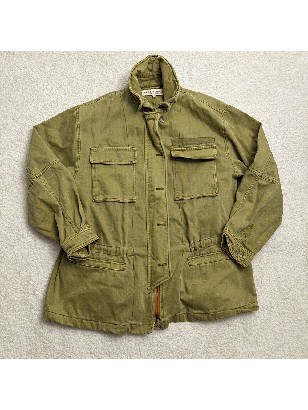 Free People Military Jacket Womens M Olive Green Utility Field Coat Faded Army
